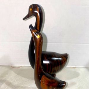 Pair Of Vintage Carved Hardwood Duck Bird Figures 7" 5" - MCM Mid-Century Modern